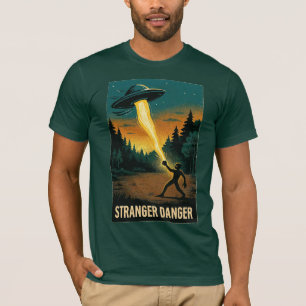 Stranger Danger – Retro Sci-Fi Forest Scene T-Shirt
