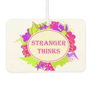 Stranger thinks quote in 80s tv show style car air freshener