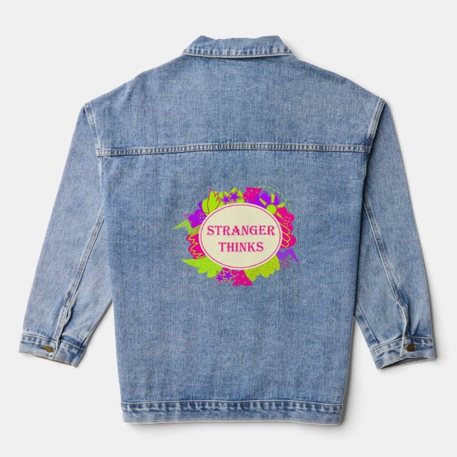 Stranger thinks quote in 80s tv show style denim jacket (Back)