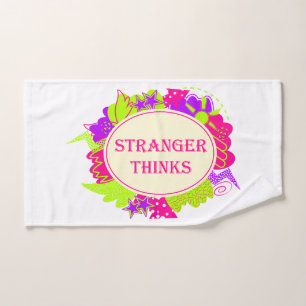 Stranger thinks quote in 80s tv show style hand towel
