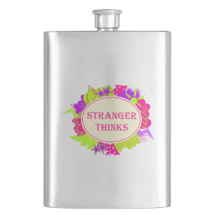 Stranger thinks quote in 80s tv show style hip flask