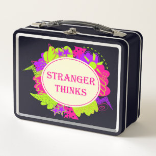 Stranger thinks quote in 80s tv show style metal lunch box