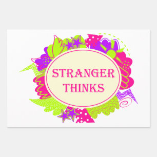 Stranger thinks quote in 80s tv show style wrapping paper sheet