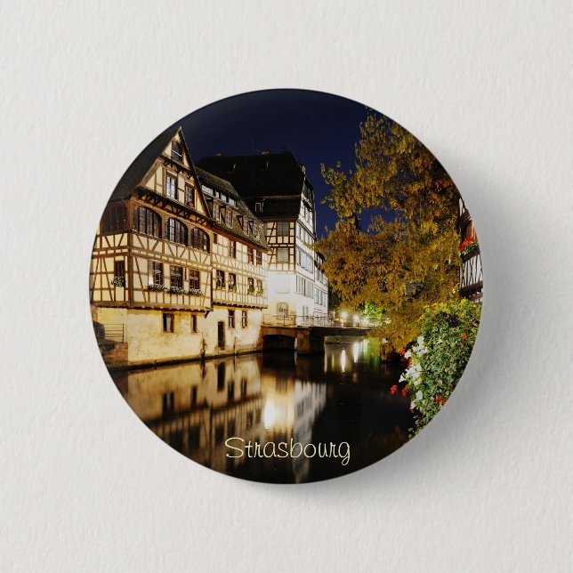Strasbourg at night 6 cm round badge (Front)