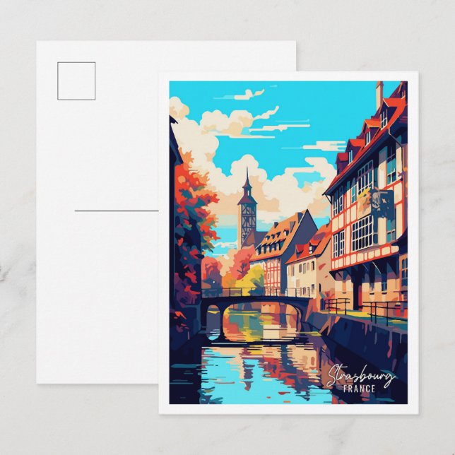 Strasbourg France Art Vintage Travel Illustration Postcard (Front/Back)