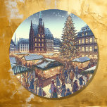 Strasbourg, France Merry Christmas Joyeux Noël Classic Round Sticker<br><div class="desc">Merry Christmas Joyeux Noël Christmas sticker.  Pretty ai illustration of a Christmas market in Strasbourg,  France.</div>