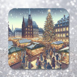Strasbourg, France Merry Christmas Joyeux Noël Square Sticker<br><div class="desc">Merry Christmas Joyeux Noël Christmas sticker.  Pretty ai illustration of a Christmas market in Strasbourg,  France.</div>