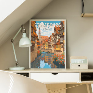 Strasbourg France Travel Art Vintage Poster