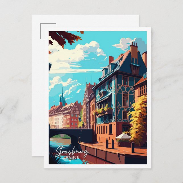 Strasbourg France Travel Vintage Illustration Postcard (Front/Back)