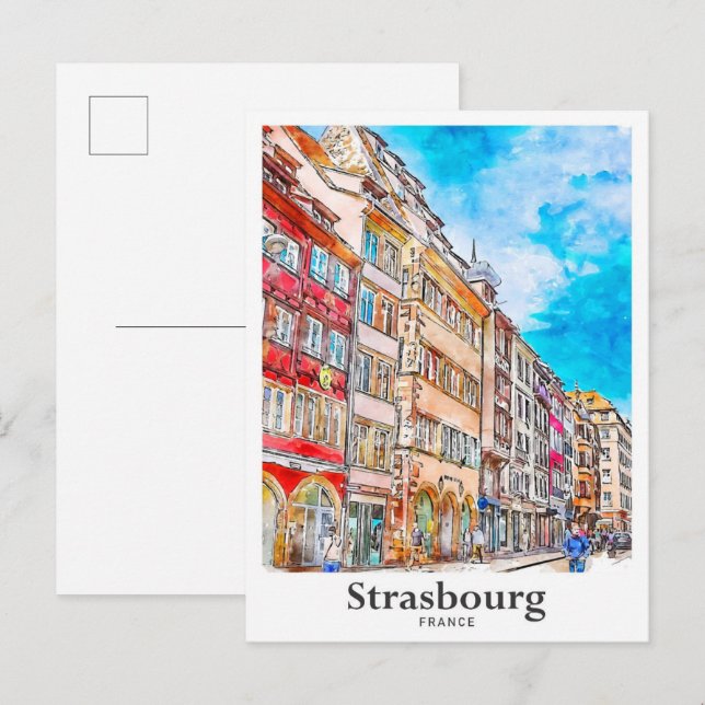 Strasbourg France Travel Watercolor Hand Drawn Postcard (Front/Back)