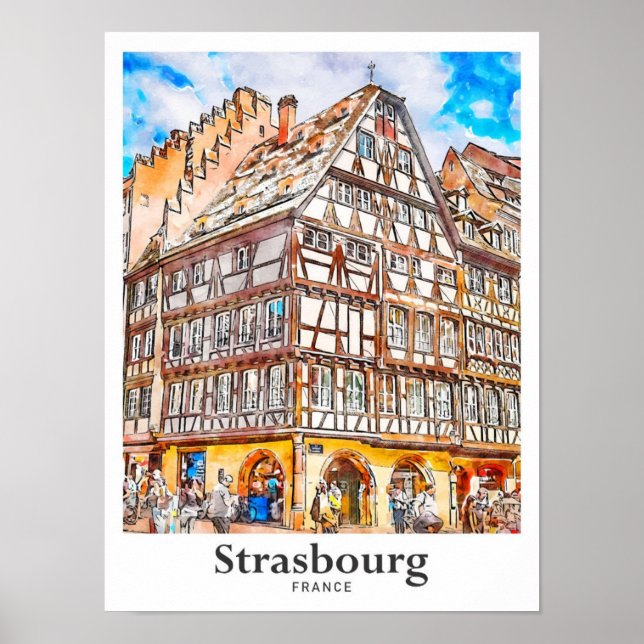 Strasbourg France Travel Watercolor Hand Drawn Poster (Front)