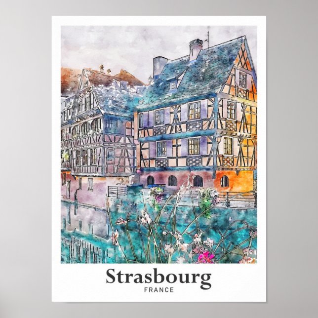 Strasbourg France Travel Watercolor Hand Drawn Poster (Front)