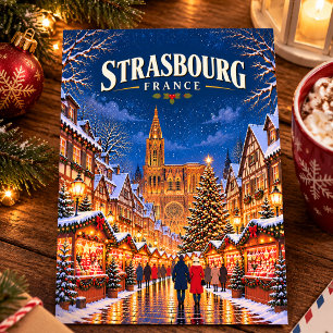 Strasbourg France Vintage Christmas Market Travel Postcard