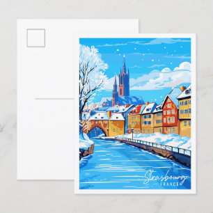 Strasbourg France vintage travel illustration Postcard