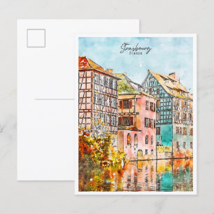 Strasbourg France vintage travel watercolor Postcard