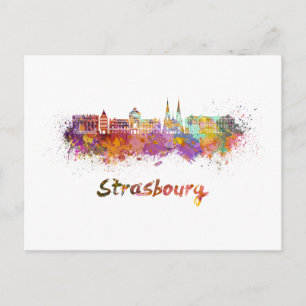 Strasbourg skyline in watercolor postcard