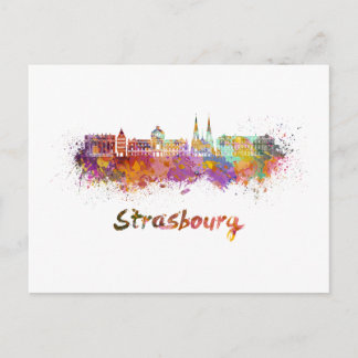 Strasbourg skyline in watercolor postcard