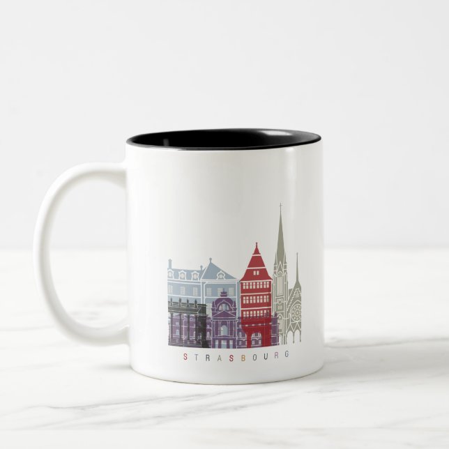 Strasbourg skyline poster Two-Tone coffee mug (Left)