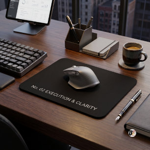 Strategic Focus Minimalist Typography Black Mouse Pad
