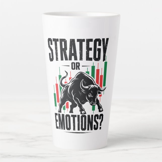 Strategy or Emotions Bull Trading Mindset Design Latte Mug (Front)