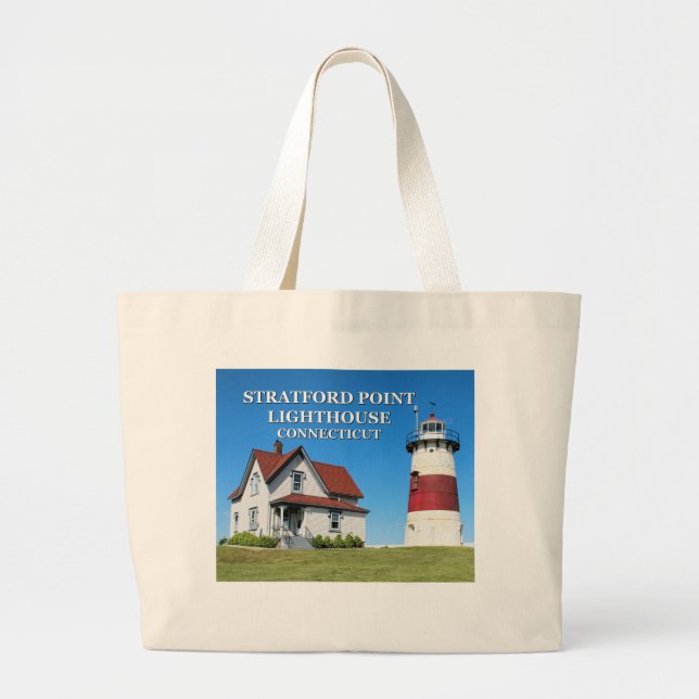 Stratford Point Lighthouse, Connecticut Large Tote Bag (Front)