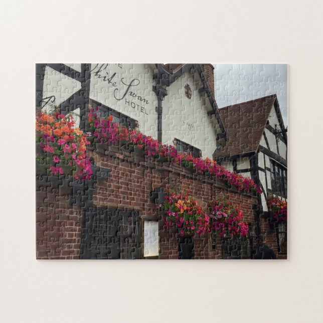Stratford Upon Avon England UK Tudor Hotel Flowers Jigsaw Puzzle (Horizontal)