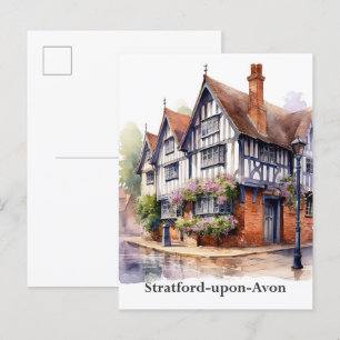 Stratford upon Avon Watercolor Painting Travel Postcard