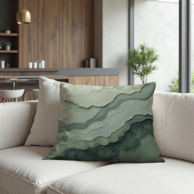 Stratified Sage Abstract - Organic Modern Cushion (Stratified Sage Throw Pillow: Organic Modern Abstract Art for Sophisticated Home Decor.)