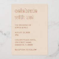Straw Beige Wedding Rose Gold Foil Invitation