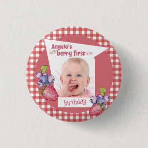 Straw - Berry First Birthday 3 Cm Round Badge