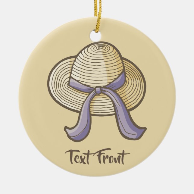 Straw Hat Beige Ceramic Tree Decoration (Front)