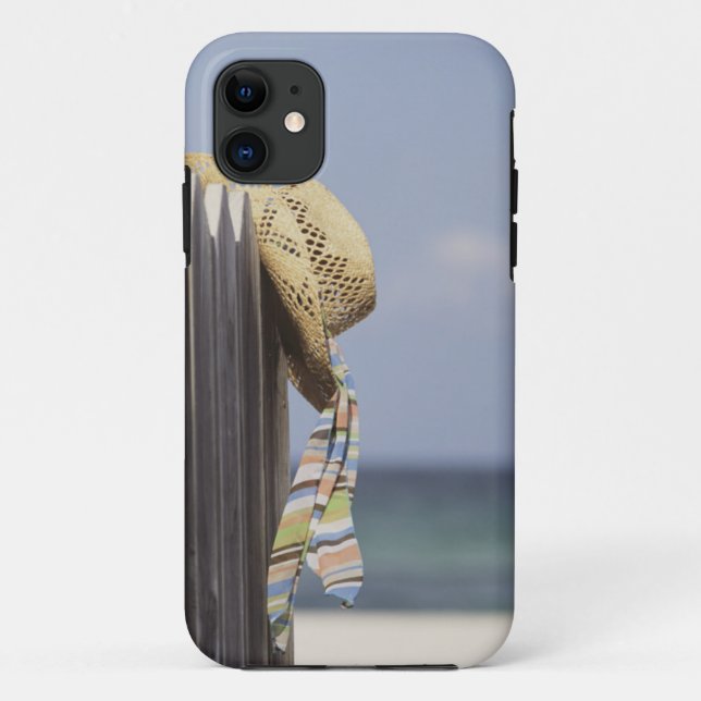 Straw Hat Hanging On Fence At Beach Case-Mate iPhone Case (Back)
