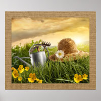 Straw Hat in Meadow Photography Art Poster