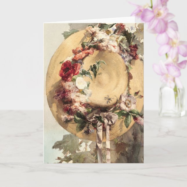 Straw Hat with flowers Card (Orchid)