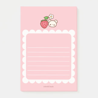 Strawbeary Pink Scallop Border Cute Bear Notepad