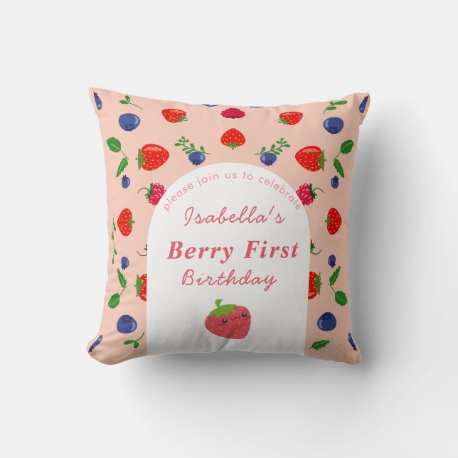 Strawber Berry First Birthday  Cushion (Front)