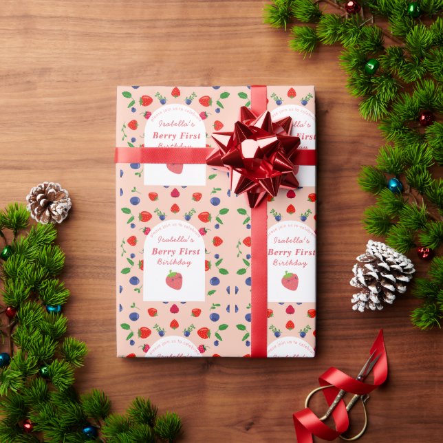 Strawber Berry First Birthday  Wrapping Paper (Holiday Gift)