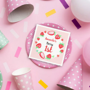 Strawberries 1rst birthday berry first napkin