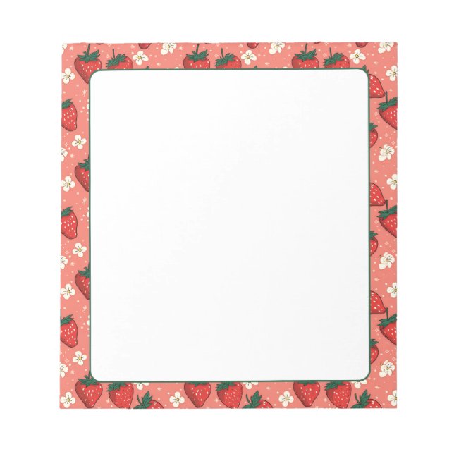 Strawberries and Blossoms Coral Pink  Notepad (Front)