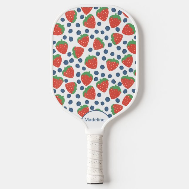 Strawberries and Blueberries Fruit Pattern Pickleball Paddle (Front)