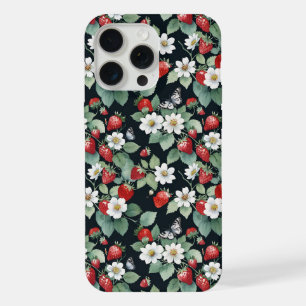 Strawberries and Butterflies Black iPhone 15 Pro Max Case