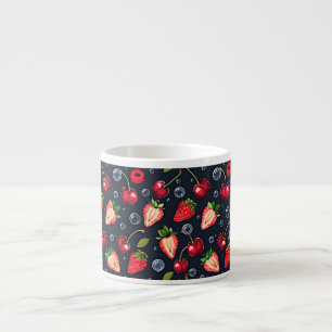 Strawberries and cherries on a dark background   espresso cup