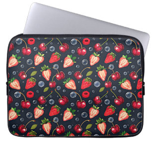 Strawberries and cherries on a dark background   laptop sleeve
