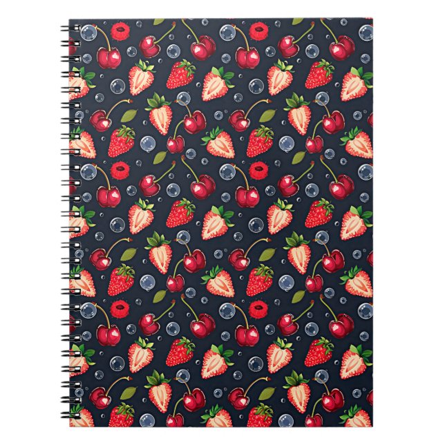 Strawberries and cherries on a dark background   notebook (Front)