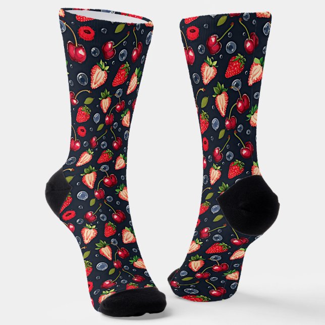 Strawberries and cherries on a dark background   socks (Angled)