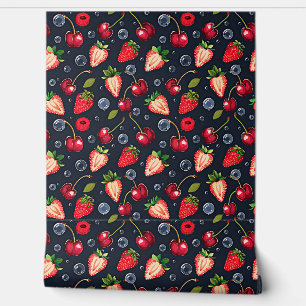 Strawberries and cherries on a dark background wallpaper