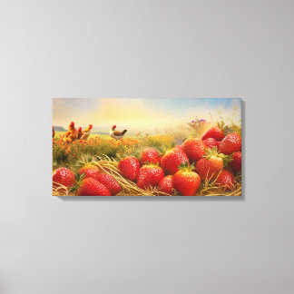 Strawberries and Chickens Canvas Print