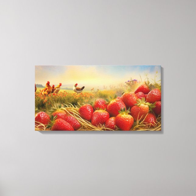 Strawberries and Chickens Canvas Print (Front)