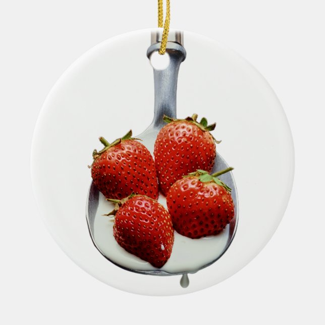 Strawberries and Cream Ceramic Tree Decoration (Front)