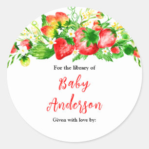 Strawberries and Daisies Baby Shower Bookplate Classic Round Sticker